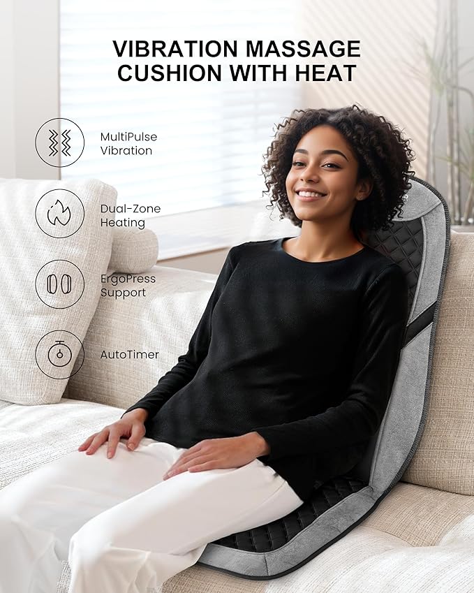 COMFIER Back Massager with Heat Massage Seat Cushion for Chair with 10 Vibration Motors Adjustable Lumbar SupportChair Massager for OfficeReclinerGifts for MenWomen