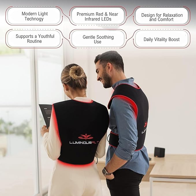 LuminousRLT Red Light Back Pad – Flexible LED Light Device with Red &amp Near-Infrared LEDs (660nm &amp 850nm) 204 LEDs Auto Shut-Off Adjustable Fit