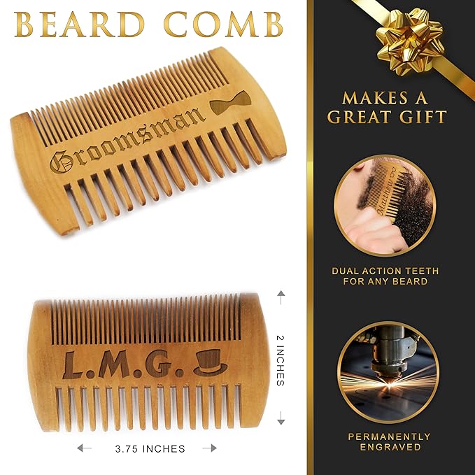 My Personal Memories Custom Engraved Wooden Beard and Mustache Comb - Personalized Grooming Wood Brush Gift with Dual Action Teeth for Men Guys and Him