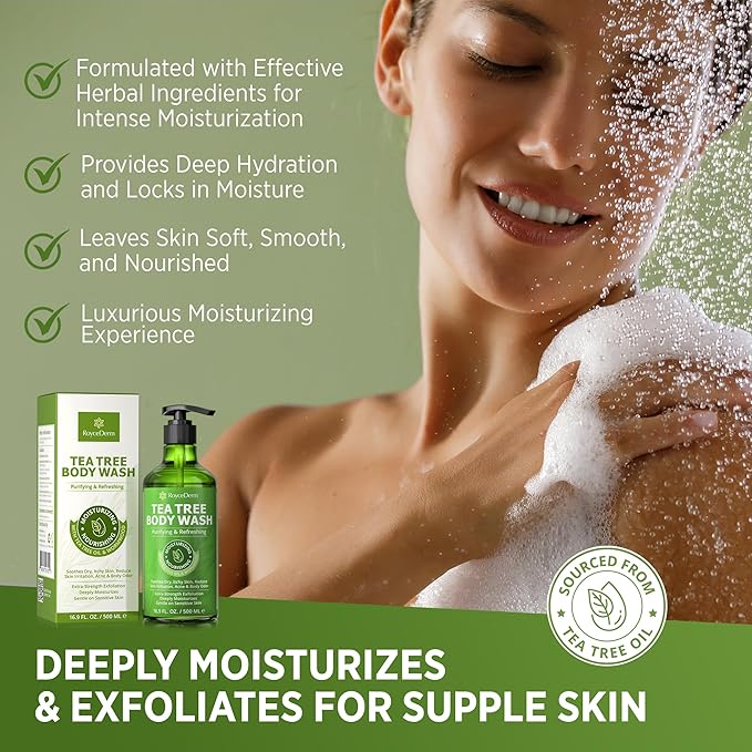 Roycederm Tea Tree Body Wash &amp Bar Soap Set – Refreshing Cleanse with Tea Tree Oil &amp Wormwood