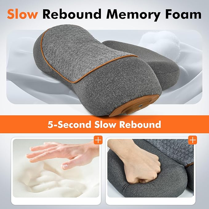 3-in-1 Heated Neck Massager Pillow for Pain Relief Deep Tissue Massage with Heat Vibration &amp Airbag Traction Portable Ergonomic Design Gift for Women/Men