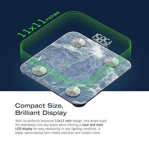 Nautica Body Tracker Digital Bathroom Scale Bluetooth-Enabled Smart Scale with BMI Body Fat Muscle Mass Tracking &amp More Syncs with Smartphone App for Body Composition Tracking 396 Lbs.