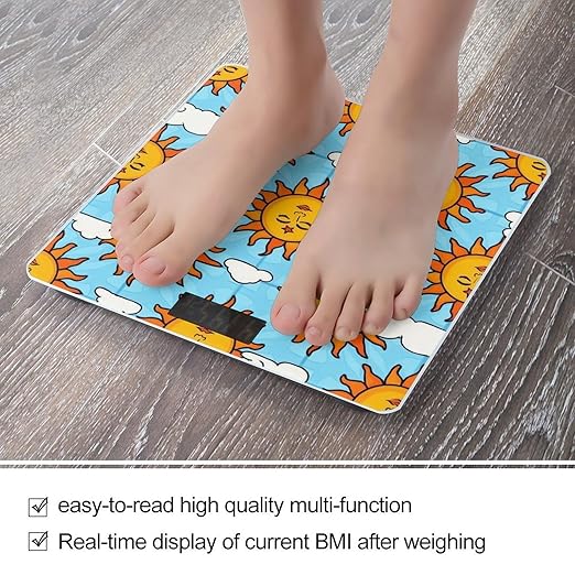 Women's Fashion Automatic Switch Digital Bathroom Weighing Scale Smart Scale Sun Clouds Blue Stripes Hippie Boho Style