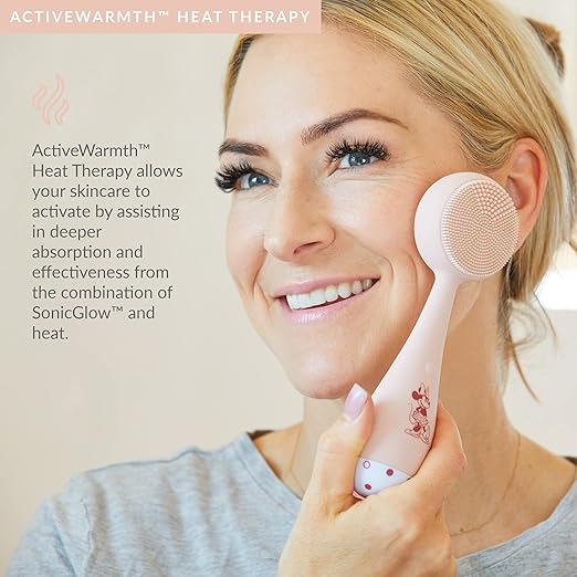 PMD Beauty x Disney Minnie Mouse Clean Pro Jade-Smart Facial Cleansing Device with Silicone Brush &amp Gemstone ActiveWarmth Anti-Aging Massager-Waterproof-SonicGlow Vibration-Clear Pores &amp Black
