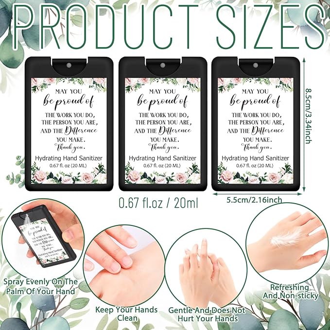 24 Pack Travel Size Hand Sanitizer Spray Bulk Employee Appreciation Week Gift Mini Motivational Thank You Gift Hydrating Pocket Sprays Gifts for International Women Day Gifts(BlackThank)