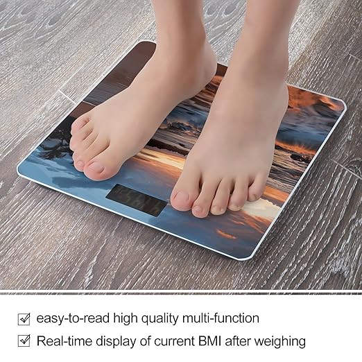 Beach Maui Hawaii Sunset Sea Waves Clouds Scale for Body Weight Safe Rounded Corners Tempered Glass Digital Bathroom Scale LED Display 400lb Capacity Weight Scales with High Precision Sensors