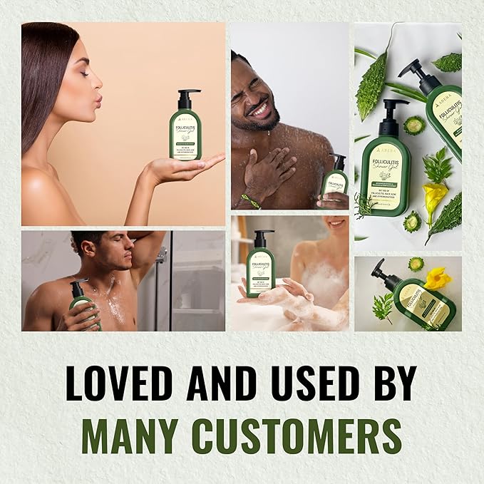 ABERA High-Performance Folliculitis Body Wash with Wild Bitter Melon Extract BHA Shower Gel Reduces Back Acne &amp Keratosis Pilaris Folliculitis Treatment Acne Body Wash for Sensitive Skin 10.1