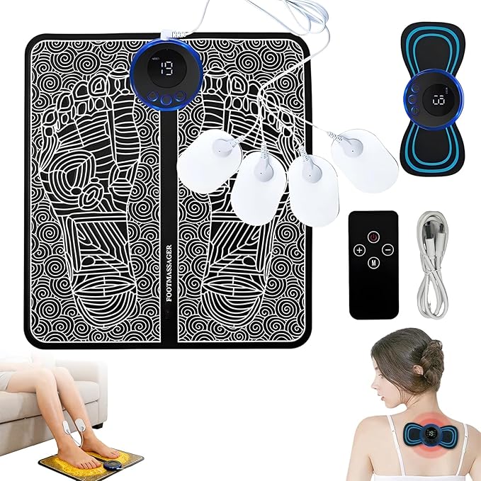Foot Plate - Foot Massager Relaxes Muscles for All-Night Comfort 8 Massage Modes 19 Intensity Levels Smart Auto Power-Off &amp Safety Features USB Rechargeable Remote Control (B Set)