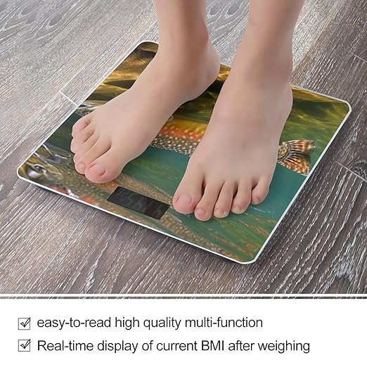 Brook Trout Fly Fishing Scale for Body Weight Sturdy Tempered Glass Weighing Scales with LCD Display Accurate Digital Bathroom Scale Convenient Body Fat Smart Scales Easy Read
