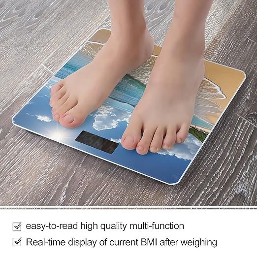 Beach Theme Bathroom Scale Digital Weight Scale Precision 400 Lbs Weighing Scales Large with LCD Backlight Display BMI Measures
