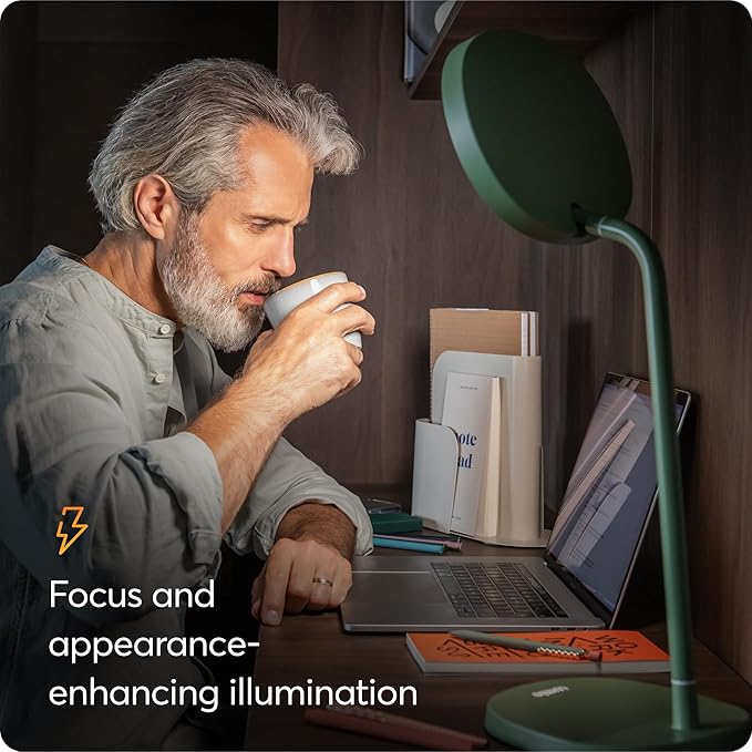 Lumie Task - 10000 Lux Adjustable Bright Light Therapy Desk Lamp for Mood and Energy Boost and Winter Blues Relief Crystal Clear Illumination and Maximum Visual Comfort - Sage Green