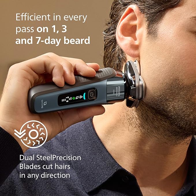 Philips Norelco Shaver i9000 Wet &amp Dry Electric Shaver Taubenblau SenseIQ Technology Triple Lift &amp Cut System 360 Rotating Dual SteelPrecision Precision Blades Beard Styler Model X9001/