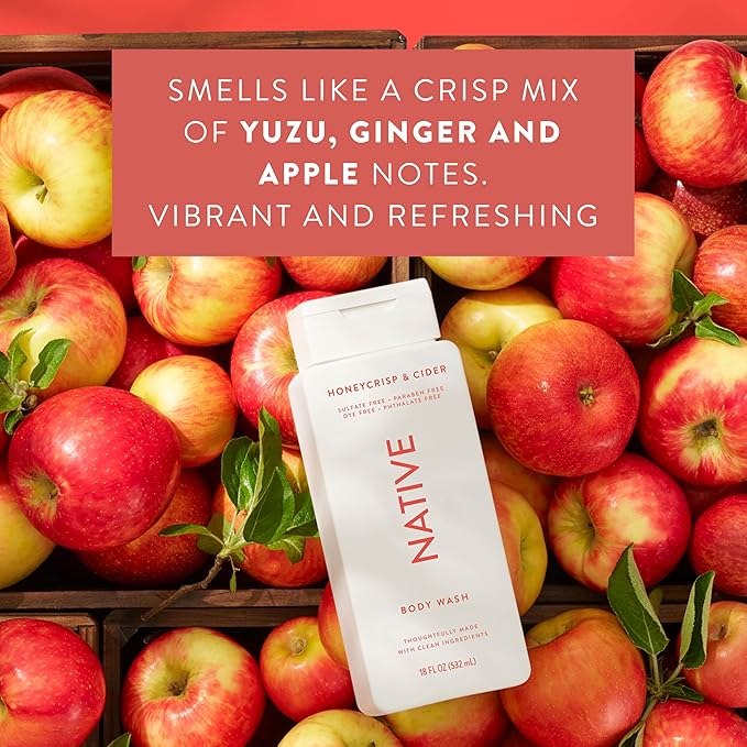 Native Body Wash with Naturally Derived Ingredients - Honey Crisp &amp Cider - For Women &amp Men Sulfate Paraben &amp Dye Free Leaving Skin Soft and Hydrating | Fall Seasonal Scent Bundle 18 o