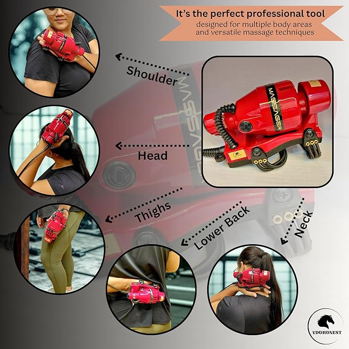 Full Body Corded Massager for Barbers Electric Powerful Double Speed Muscle Relaxer with Floating Head Action for Pain Relief &amp Circulation (Red)