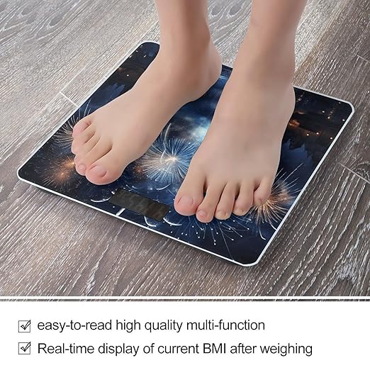 New Year Pyrotechnics Digital Bathroom Scale for Body Weight Weighing Scale with Backlit LCD Display High Precision Measurements &amp Measures Weight Up to 180kg