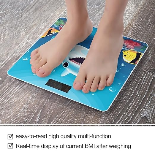 Smiling Shark Scale for Body Weight Anti-Slip Digital Bathroom Scale Sturdy Toughened Glass Weighing Scales High Precision Safe Rounded Corners Smart Scales