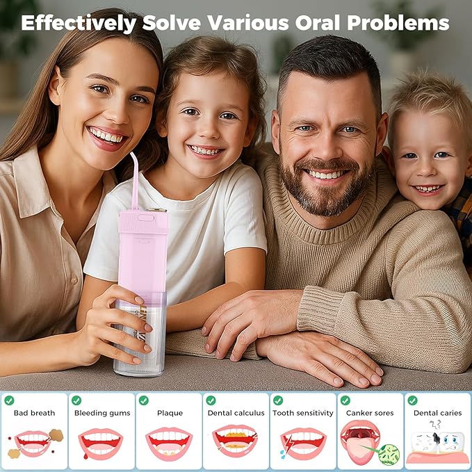 Mini Collapsible Waterproof Electric Water Dental Flosser for Travel Business 3 Modes and 4 Jet Tips