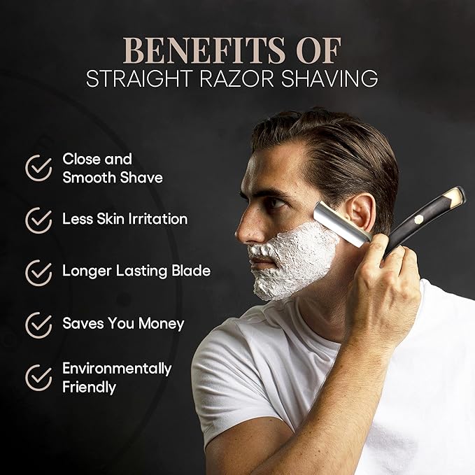 Complete Straight Razor Kit - Straight Razor Shaving Kit for Men with Gold Japanese Stainless Steel Blade Leather Strop Shave Soap Shaving Brush Strop Paste Leather Case Gift Box