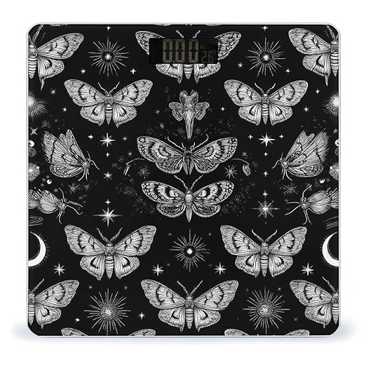 Energy Saving Scale Bathroom Weighing Scale Smart Scale for Body Weight Digital Gothic Moth Skull Sun Moon Black and White
