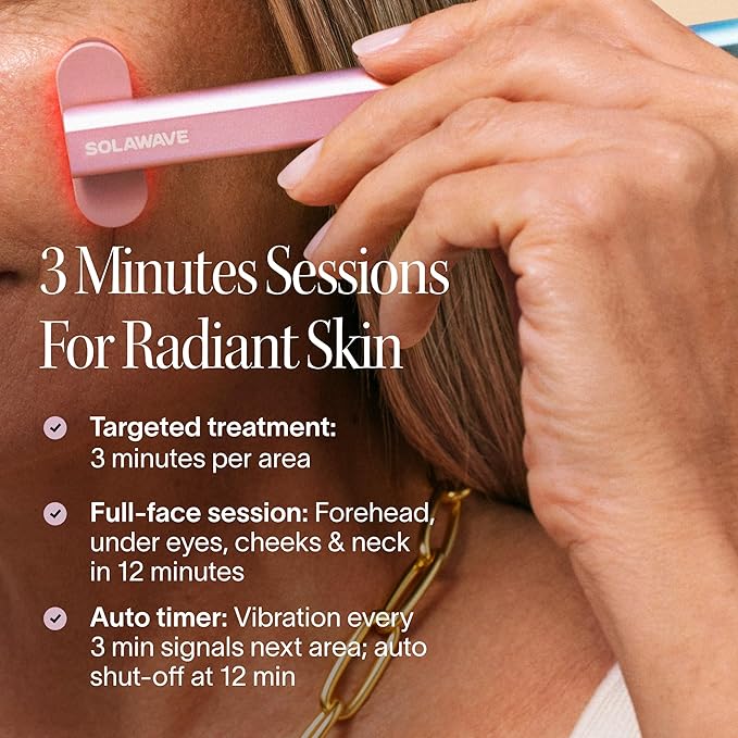 Solawave 4-in-1 Red Light Therapy Wand for Face &amp Neck | Beauty Device with Galvanic Current Massager &amp Warmth | Anti-Aging Wrinkle Reduction Skin Tightening Depuffing &amp Rejuvenation (