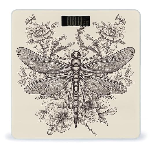Hand Drawn Floral Dragonfly Smart Scale for Body Weight Accurate Bathroom Scale with LED Display Digital Weight Scales Weighing Machine High Precision Scales for Bath Home
