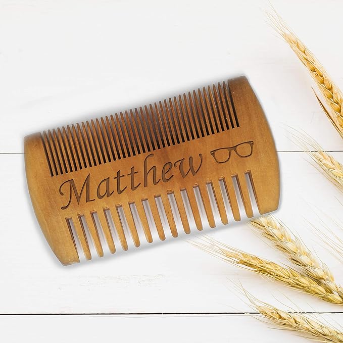 My Personal Memories Custom Engraved Wooden Beard and Mustache Comb - Personalized Grooming Wood Brush Gift with Dual Action Teeth for Men Guys and Him