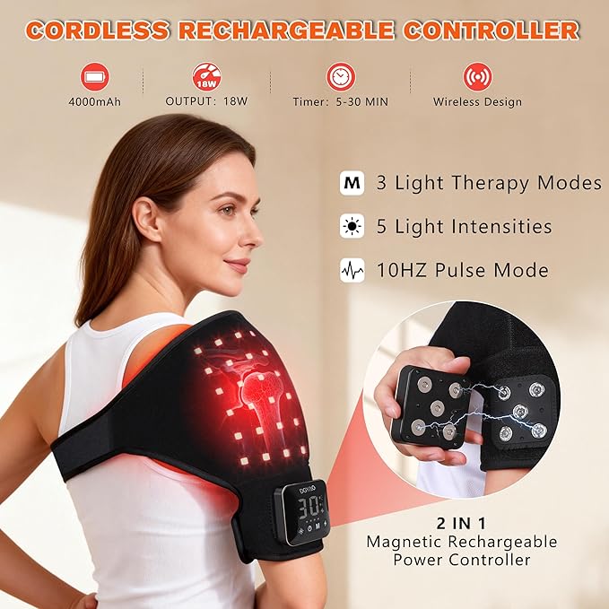 Eicolorte Red Light Therapy for Shoulder Cordless 4000mAh Controller Near Infrared Light Therapy Wrap for Arm Body Adjustable Relief Muscle Relax Ideal Festival Gift