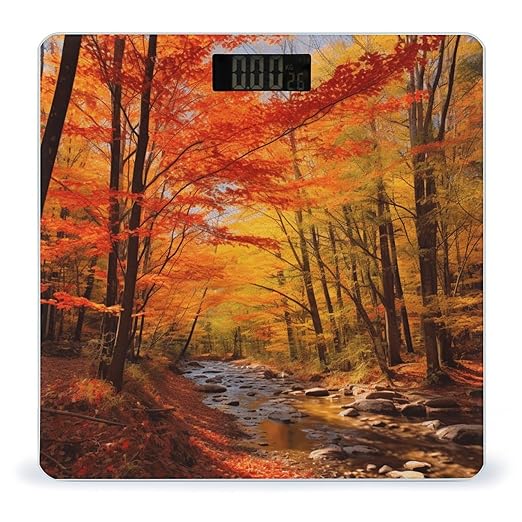 Fall Foliage Bathroom Scale for Body Weight LCD Display Digital Bathroom Scale Tempered Glass Bathroom Weight Scales Fashion Smart Scales for Home Bedroom 400 Lb