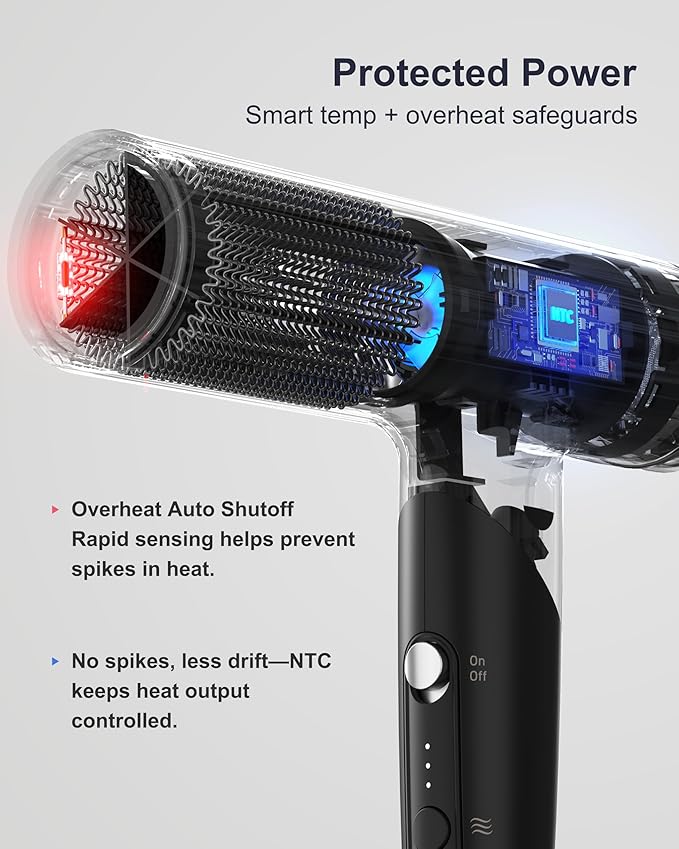 Annlary Hair Dryer Blow Dryer with Diffuser for Curly Hair | Plasma Ionic Hairdryer for Frizz Control | Low Noise | Foldable for Travel | 6.5Ft ALCI Cord | Magnetic Nozzle for Faster Drying