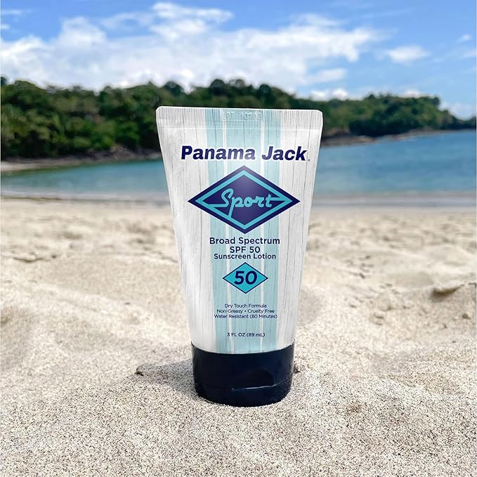 Panama Jack Sport Sunscreen Lotion - SPF 50 Broad Spectrum UVA/UVB Protection Non-Greasy PABA Paraben Gluten &amp Cruelty Free 3 FL OZ (Pack of 2)