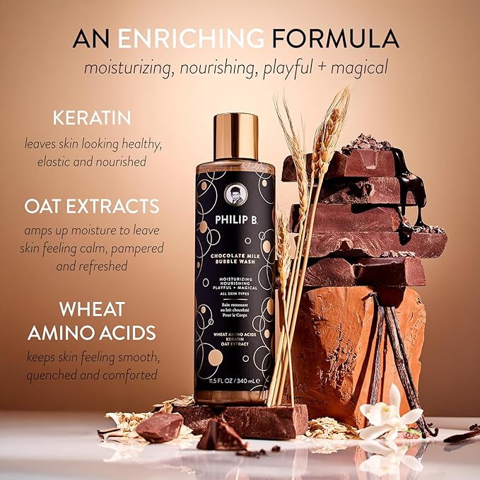 PHILIP B Chocolate Milk Bubble Wash 11.5 Fl Oz (340mL) - Moisturizing &amp Nourishing Formulated With Wheat Amino Acids Keratin &amp Oat Extract for All Skin Types