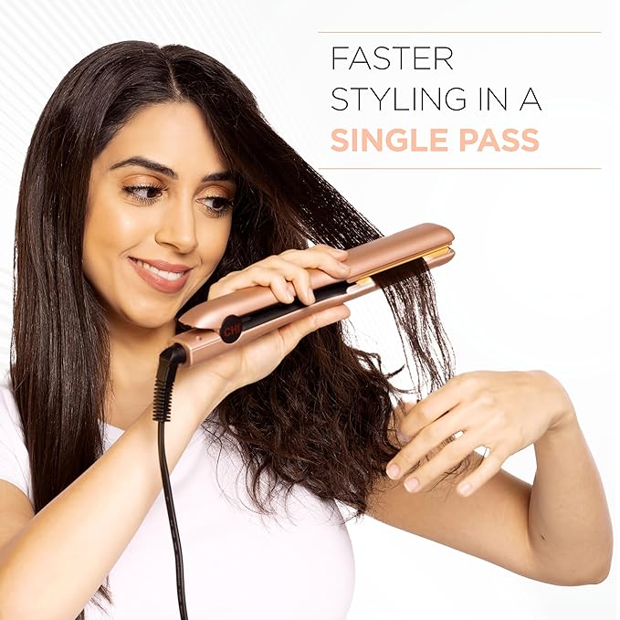 CHI Original Flat Iron Hair Straightener Ceramic Floating Plates for Smooth Finish Quick Heat Up Styling Tool On/Off Switch 1.25 Prosecco Please