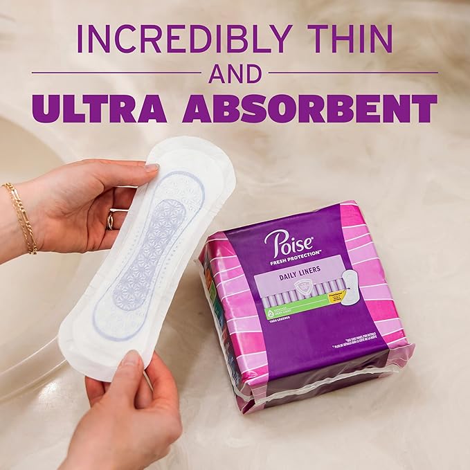Poise Daily Liners Incontinence Panty Liners for Bladder Leaks 2 Drop Very Light Absorbency Long Length 264 Count of Pantiliners (6 Packs of 44) Packaging May Vary