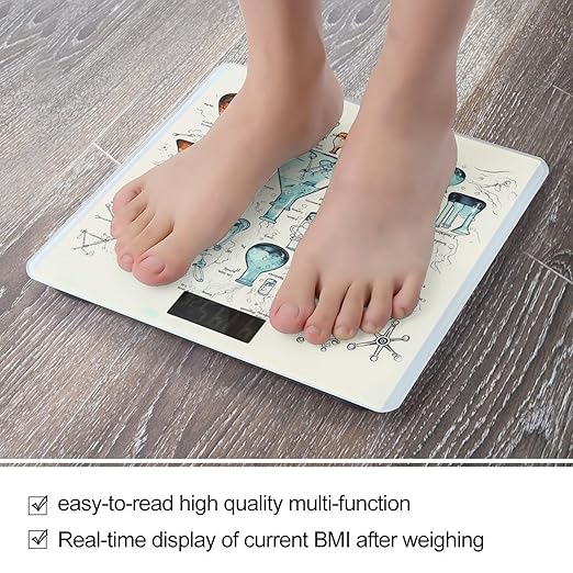 Chemistry Print Weight Scale Large Bathroom Scales Digital Weight with Bright LED Display Non Slip Automatic Weighing Scale Fashion Weighing Machine for Body