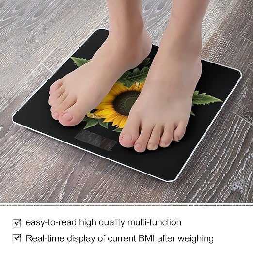Weed with Sunflower Weight Scale Digital Electronic Scales Bathroom Scale Larg LCD Backlight Display High Precision MeasurementsTempered Glass