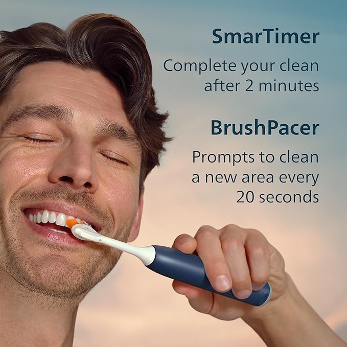 Philips Sonicare 7300 Series Electric Toothbrush - Next-Generation Sonicare Technology Pressure Sensor 12 Brushing Settings SmarTimer 21-Day Runtime Travel Case Navy Blue HX7423/05