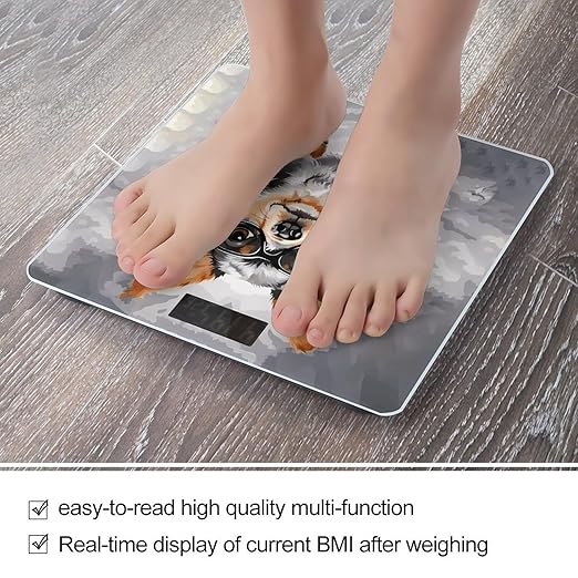 Chihuahua Dog Glasses Bathroom Scale Large LCD Backlight Display Digital Scale Rounded Corners Body Scales Automatic Power On/Off Bathroom Scales for Home Bedrooms