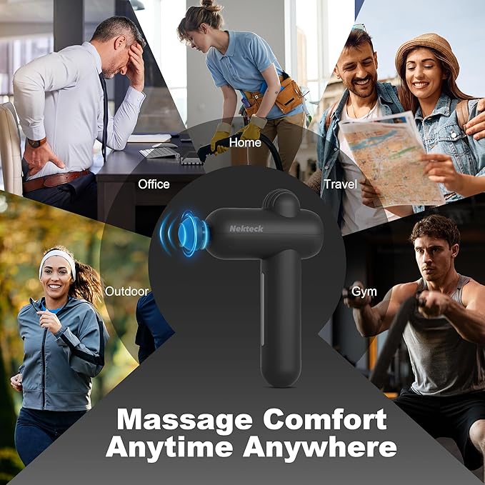 Nekteck Massage Gun Deep Tissue - 12mm Amplitude 30 Speeds Full-Body Muscle Relaxation Device with 5-Head for Pain Relief Quiet USB-C Rechargeable Percussion Muscle Massager for Home Office Travel