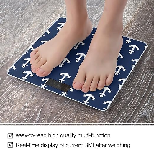 Men's Smart Scale for Body Weight Digital Bathroom Weighing Scale Automatic Switch Energy Saving Scale Navy Nautical Anchor