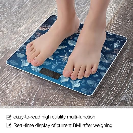 Underwater Marine Life Scale for Body Weight Anti-Slip Tempered Glass Digital Bathroom Scales Clear LCD Display Weighing Scale Safe Rounded Corners Smart Scales
