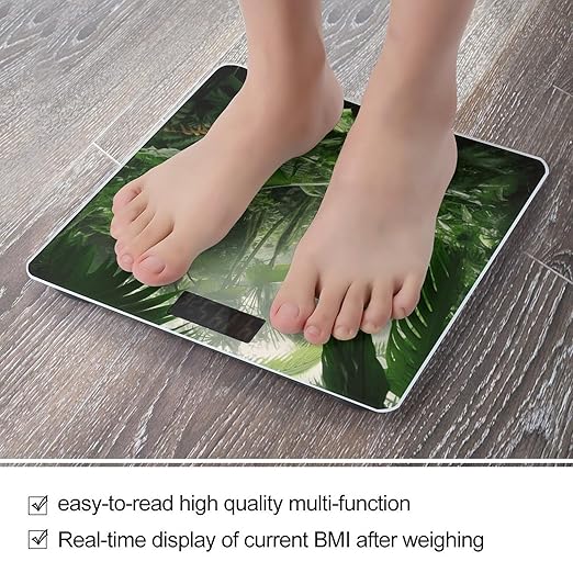 Tropical Rainforest Scale for Body Weight Highly Accurate Digital Bathroom Scale Sturdy Tempered Glass Weighing Scales with LCD Display Fashion Body Fat Smart Scales 400lb