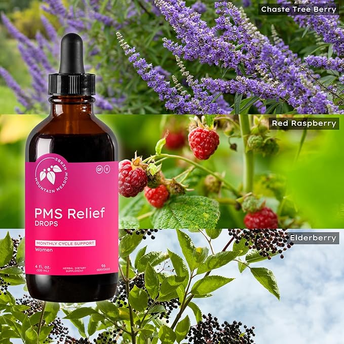 Mountain Meadow Herbs PMS Relief Drops | Liquid Herbal Supplement for Menstrual Period Discomfort | Hormonal Support for PMS Cramps Mood Swings &amp Acne with Chaste Tree Berry (Vitex) &amp Wild Ya