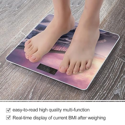 Bridge on Snow Scale for Body Weight Anti-Slip Tempered Glass Digital Bathroom Scales Clear LCD Display Weighing Scale Safe Rounded Corners Smart Scales