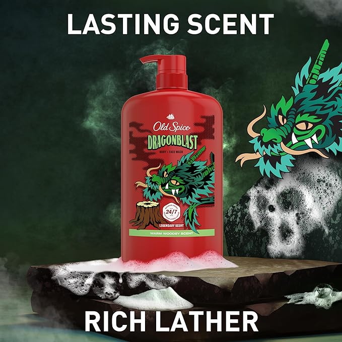 Old Spice Cleansing Body Wash for Men 3X Defense 24/7 Shower Fresh with Lasting Scent 2-in-1 Body &amp Face Wash Dragonblast Scent 33.4 (Pack of 4)