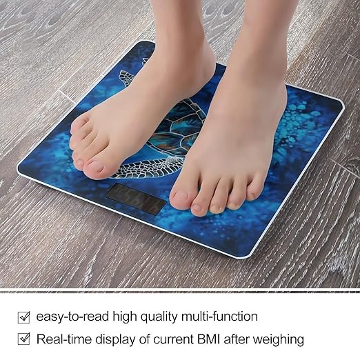 Sea Turtle Blue Weight Scale for Body Weight Digital Bathroom Scale High Capacity Accurate Digital Weighing Scales and Easy-to-Read on Backlit LCD Display Scales