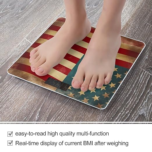 Digital Bathroom Scale for Body Weight Scale with Bright LCD Display High Accuracy Step-On Technology Auto On/Off Vintage American Flag 4Th of July USA Digital Scales 400 Lbs /180kg