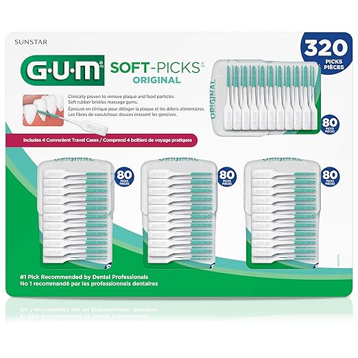 GUM Soft-Picks Original Easy to Use Dental Picks for Teeth Cleaning and Gum Health Disposable Interdental Brushes with Convenient Carry Case Dentist Recommended Dental Picks 320 Count