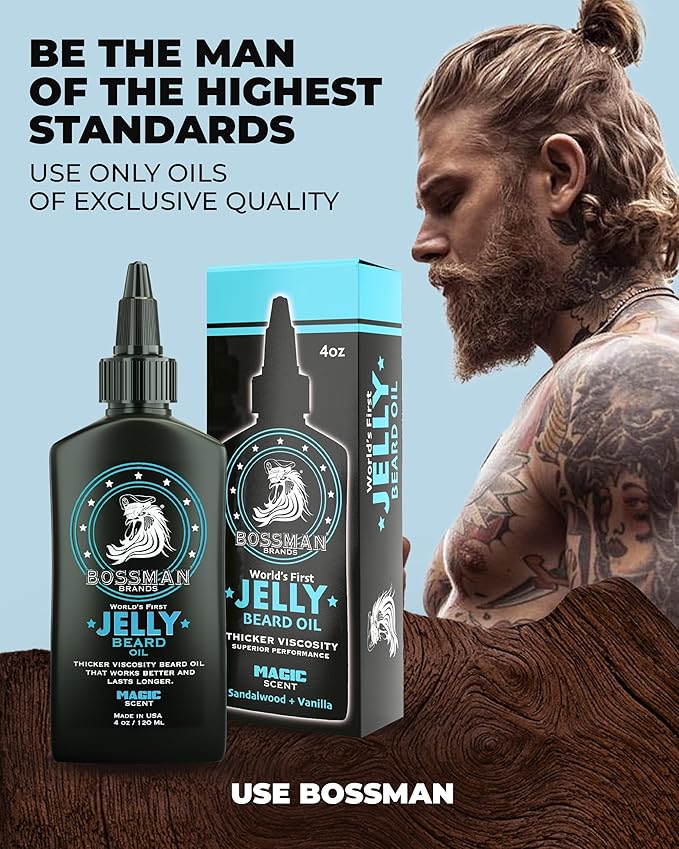 Bossman Jelly Beard Oil &amp Beard Balm Bundle (12 oz in Total Magic Scent) - Softens Tames Moisturizes &amp Conditions - Magic Scent - Natural Ingredients &amp Made in USA