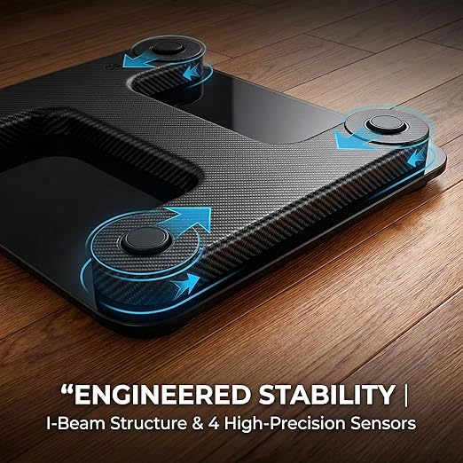Smart Body Scale - Bluetooth Bathroom Scale with 18 Body Metrics &amp Trend Tracking Thickened I-Beam Design Large Tempered Glass 400 lbs Capacity (Black)