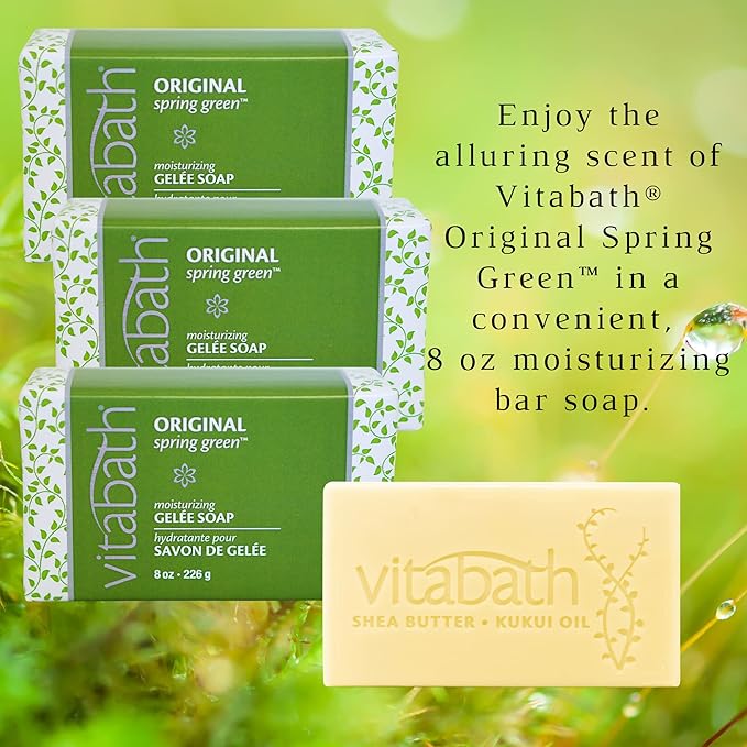 Vitabath Original Spring Green Moisturizing Gelee Bar Soap All Over Gentle Foaming Cleanser &amp Hydrating Solid Body Wash - Nourish &amp Rejuvenate All Skin Types Women &amp Men - 8oz (Pack of 3)